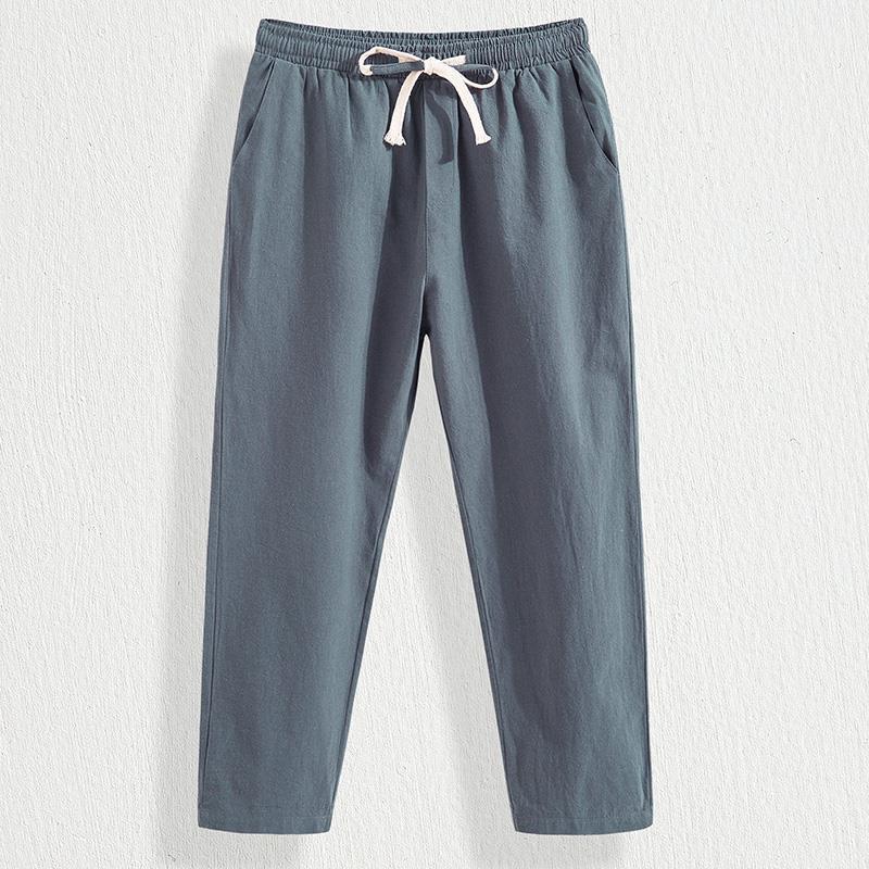 Linen Pants Mens Loose Cotton and Linen Trousers Thin Mens Casual Pants Summer Linen Pants Trendy Vintage Straight plus size Navy blue  - Image 2