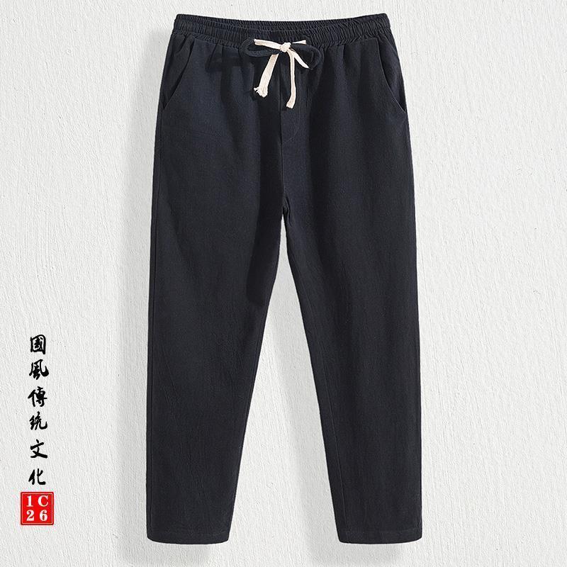 Linen Pants Mens Loose Cotton and Linen Trousers Thin Mens Casual Pants Summer Linen Pants Trendy Vintage Straight plus size Navy blue  - Image 4