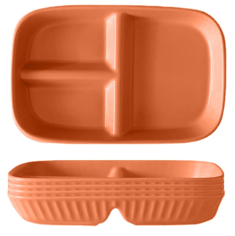 Oicia Large Divided Plates Unbreakable Wheat Straw Dinnerware Lunch Trays Lightweight Reusable Plastic Compartment Microwave Dishwasher Safe Separator Plates Compartment Dishes Orange Pack of 4 - Image 1