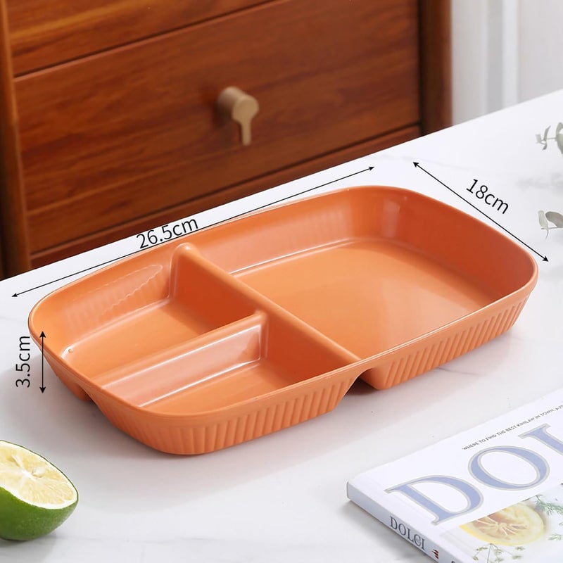 Oicia Large Divided Plates Unbreakable Wheat Straw Dinnerware Lunch Trays Lightweight Reusable Plastic Compartment Microwave Dishwasher Safe Separator Plates Compartment Dishes Orange Pack of 4 - Image 2