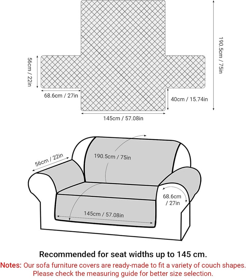 Sofa Covers Waterproof Couch Cover Non-Slip Quilted Sofa Slipcover for Dogs Furniture Protector Cover for Pets with Adjustable Strap Washable (Blue,145 × 56cm) - Image 2