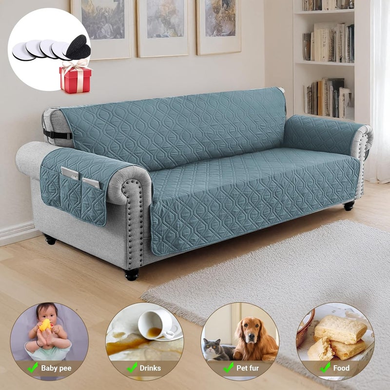 Sofa Covers Waterproof Couch Cover Non-Slip Quilted Sofa Slipcover for Dogs Furniture Protector Cover for Pets with Adjustable Strap Washable (Blue,145 × 56cm) - Image 3