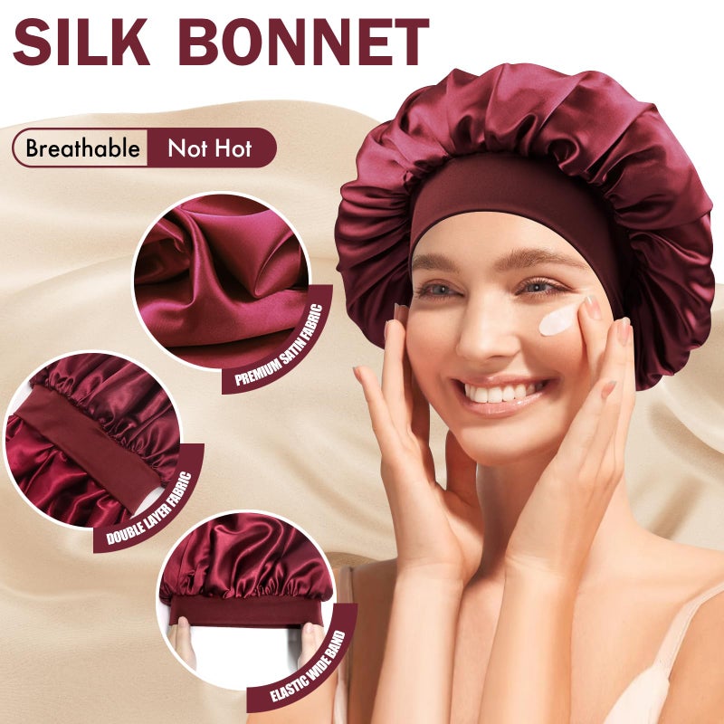 Doitory Satin Silk Bonnet for Sleeping, Double Layer Silk Sleep Cap for Men & Women, Soft Satin Lined Bonnet for Natural & Curly Hair(Red) - Image 3