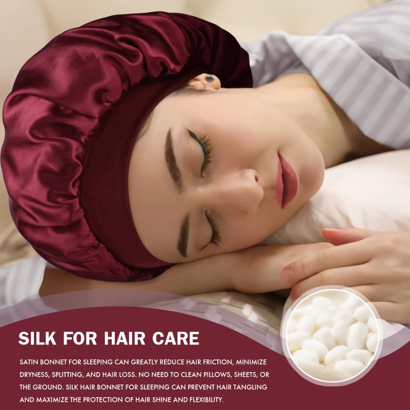 Doitory Satin Silk Bonnet for Sleeping, Double Layer Silk Sleep Cap for Men & Women, Soft Satin Lined Bonnet for Natural & Curly Hair(Red) - Image 4