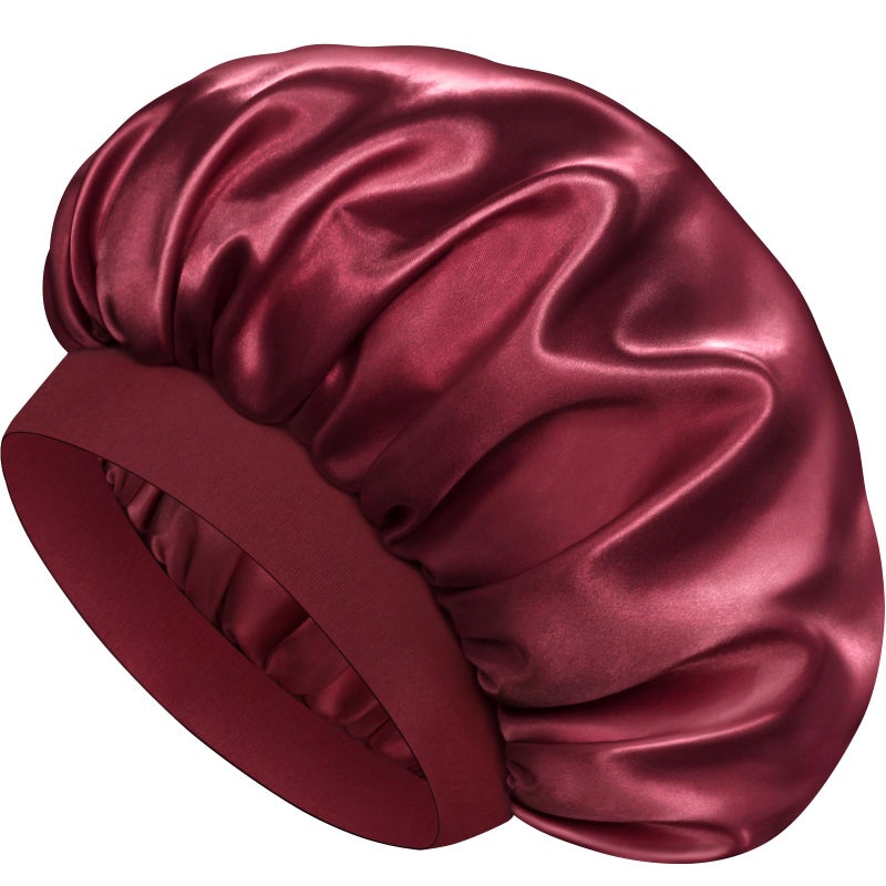 Doitory Satin Silk Bonnet for Sleeping, Double Layer Silk Sleep Cap for Men & Women, Soft Satin Lined Bonnet for Natural & Curly Hair(Red) - Image 1