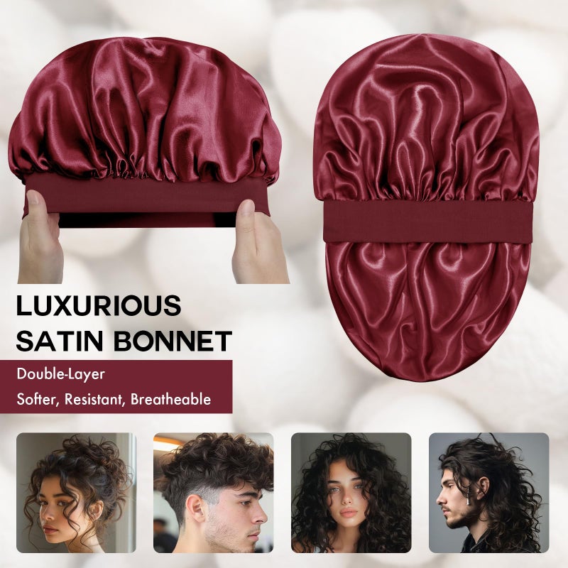 Doitory Satin Silk Bonnet for Sleeping, Double Layer Silk Sleep Cap for Men & Women, Soft Satin Lined Bonnet for Natural & Curly Hair(Red) - Image 2
