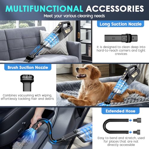 CKIKH Handheld Vacuum Cordless, 15000PA Strong Suction Hand Held Car Vacuum Cleaner Portable with Multi-Nozzles & Washable Filter, Lightweight Rechargeable Vacuum Cleaner for Home, Car, Office, Pets - Image 3