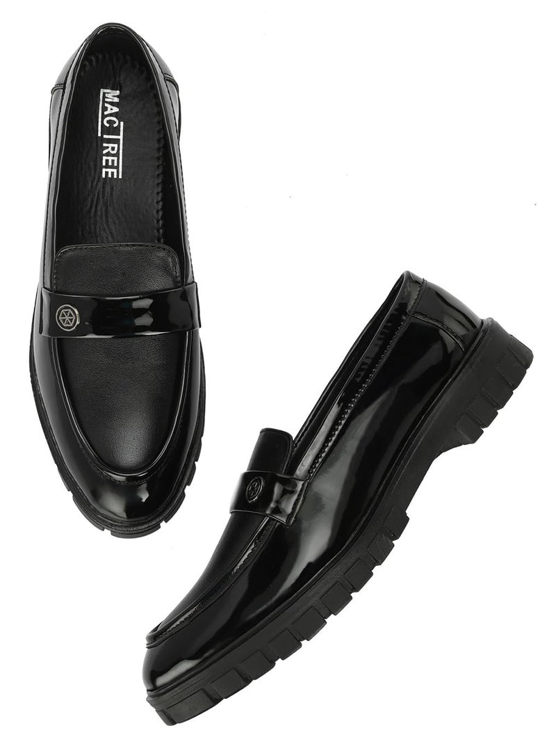 MACTREE Black Polyurethane Pu Chunky High Heel Loafers Shooes For Men - 09 Uk - Image 5