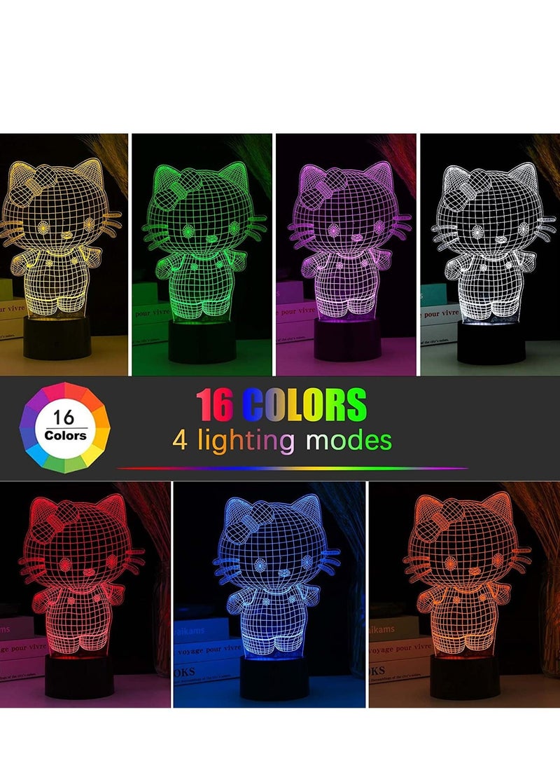 althiqahkey - 3D LED Night Light Table Desk Lamp 16 Color Optical Illusion Lights Hello Kitty - Image 1