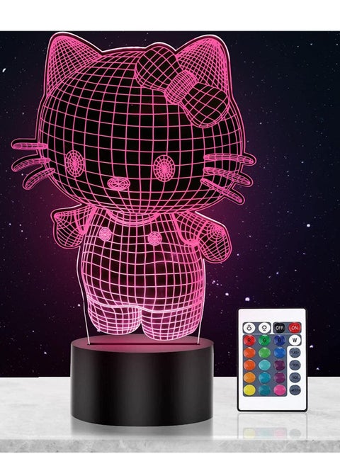 3D LED Night Light Table Desk Lamp 16 Color Optical Illusion Lights Hello Kitty