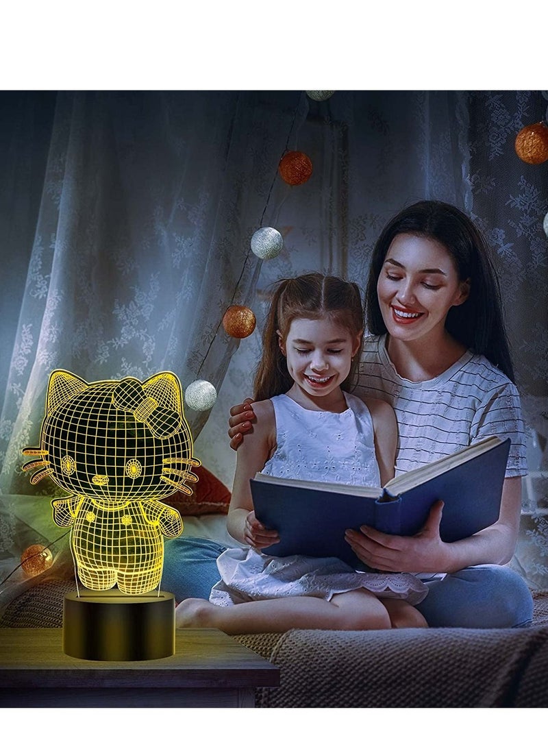 althiqahkey - 3D LED Night Light Table Desk Lamp 16 Color Optical Illusion Lights Hello Kitty - Image 1