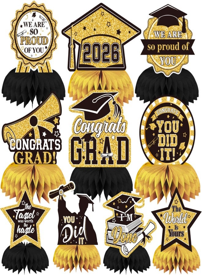 DTOFOOT 10 PCS Graduation Party Decorations Class of 2026,Gold and Black Congrats Grad Honeycomb Centerpiece for Table Congratulate Graduation Table Toppers for Graduation Party Favor Supplies - Image 1