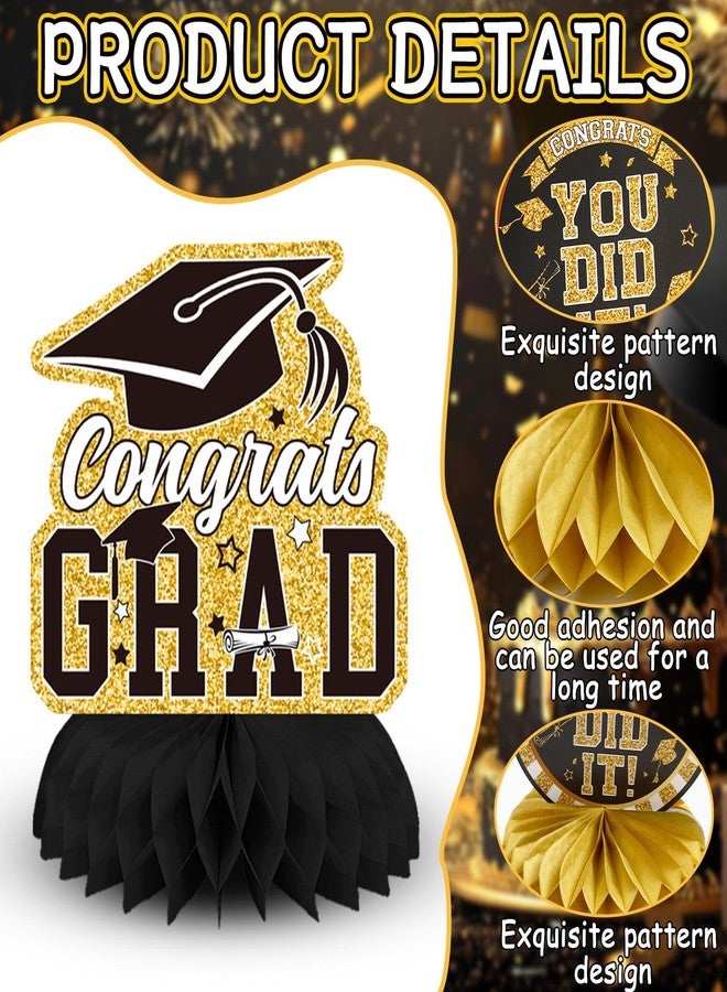 DTOFOOT 10 PCS Graduation Party Decorations Class of 2026,Gold and Black Congrats Grad Honeycomb Centerpiece for Table Congratulate Graduation Table Toppers for Graduation Party Favor Supplies - Image 3