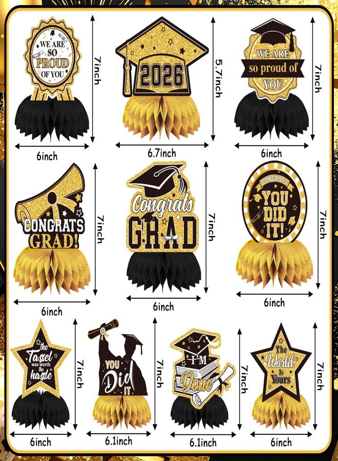 DTOFOOT 10 PCS Graduation Party Decorations Class of 2026,Gold and Black Congrats Grad Honeycomb Centerpiece for Table Congratulate Graduation Table Toppers for Graduation Party Favor Supplies - Image 2
