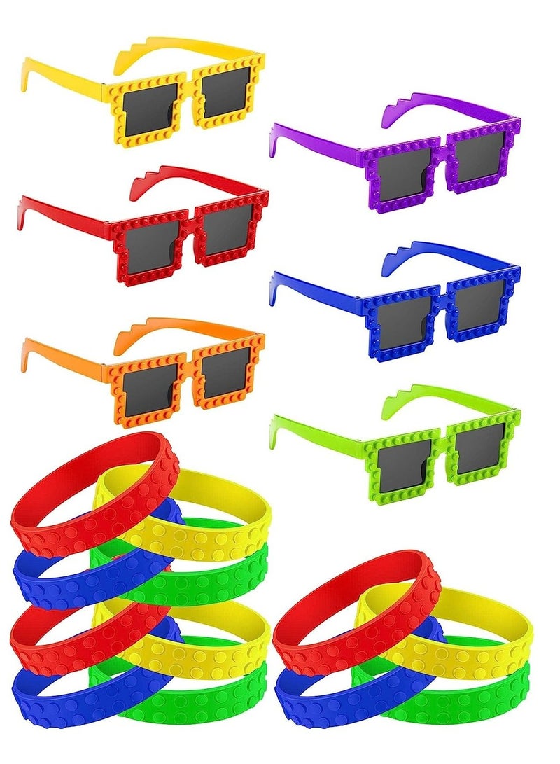 SYOSI Party Glasses, Funny Hawaiian Glasses, DIY Building Bricks Glasses and Building Block Bracelets Set for Building Block Birthday Party Favors, Carnival Party Games Supplies (18 Pcs)  - Image 1