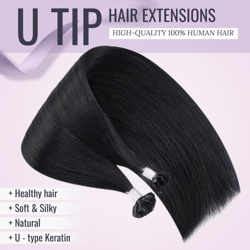 Fshine K Tip Hair Extensions 22 Inch Jet Black U Tip 50g/50s Keratin Bonding Human Hair Extensions Long Straight Remy Hair - Image 2