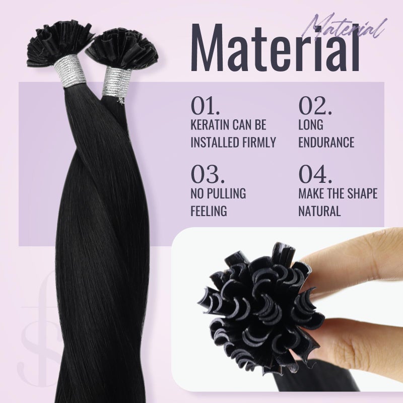 Fshine K Tip Hair Extensions 22 Inch Jet Black U Tip 50g/50s Keratin Bonding Human Hair Extensions Long Straight Remy Hair - Image 4