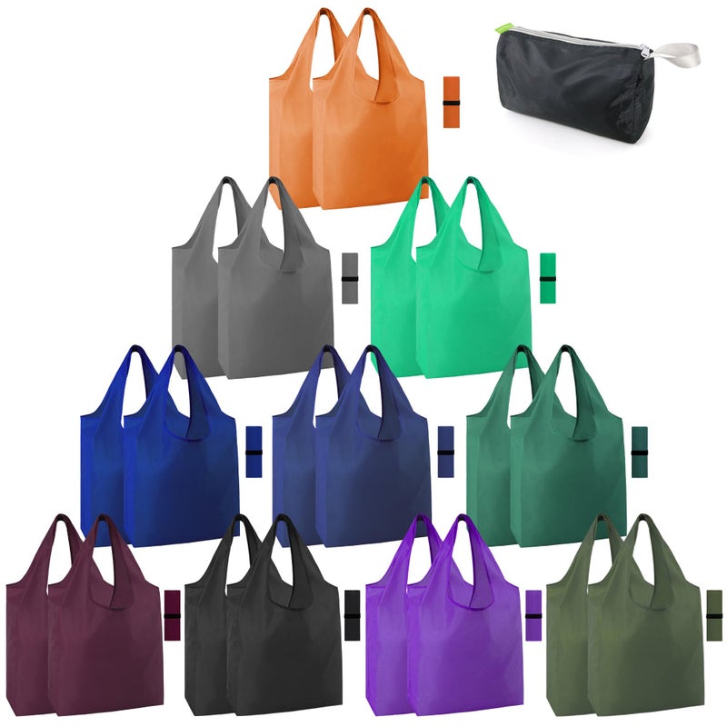 BeeGreen 20 Pack Reusable Grocery Bags w Storage Pouch Reusable Shopping Bags Bulk w Elastic Band Colorful 50LBS XLarge Foldable Fabric Bags Machine Washable Heavy Duty Tote Bags for Groceries