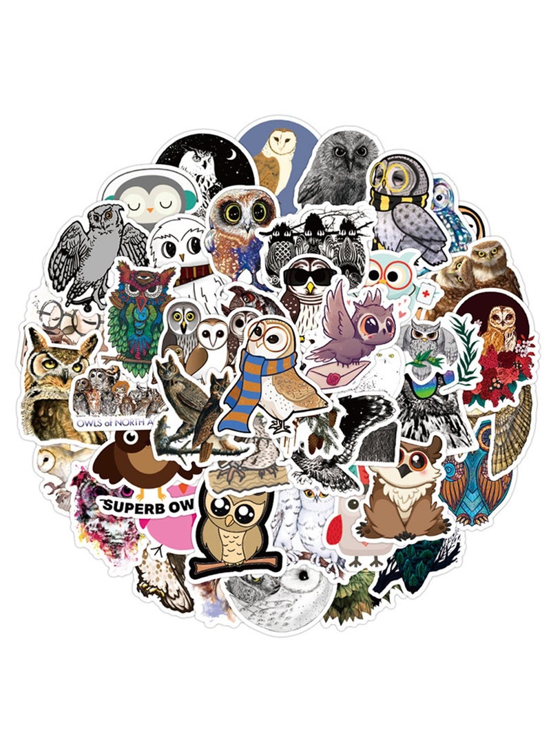 مجموعة من 50 قطعة من ملصقات البومة الكرتونية للأطفال والمراهقين، ملصقات فينيل مقاومة للماء على شكل طيور لطيفة لزجاجات المياه والدراجات والكمبيوتر المحمول والهاتف المحمول والدراجة والتزلج - Image 2