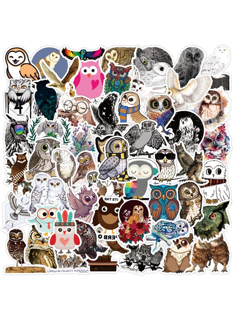 مجموعة من 50 قطعة من ملصقات البومة الكرتونية للأطفال والمراهقين، ملصقات فينيل مقاومة للماء على شكل طيور لطيفة لزجاجات المياه والدراجات والكمبيوتر المحمول والهاتف المحمول والدراجة والتزلج - Image 1