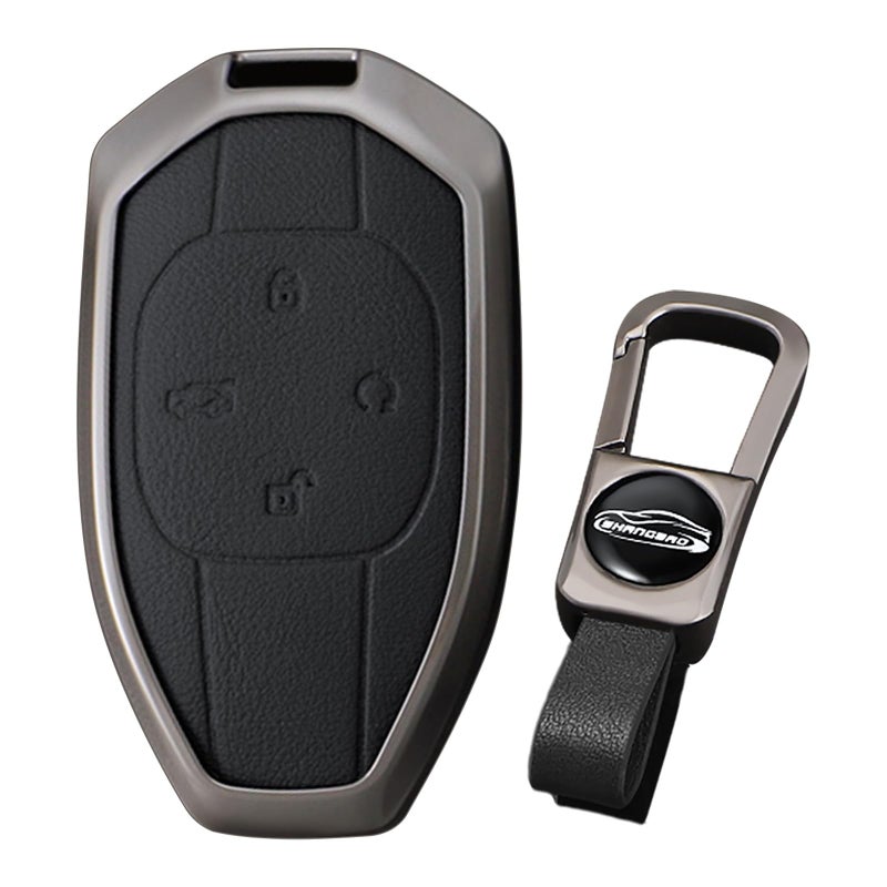 KUNIO Leather Metal Car Key Fob Cover Case Fit for Trumpchi GAC GN8 2025 Empow J11 J12 GS3 GS4 GS5 GS7 GS8 GM6 GM8 2024 M8 Key Protective Cover Keychain Key Fob Shell Accessories 4 Button C Black