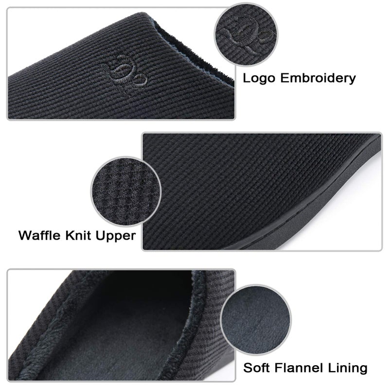 DL Womens Memory Foam Slippers, Cozy Slip on House Slippers for Women Indoor Outdoor, Comfy Women's Bedroom Slippers Warm Soft Flannel Lining Home Slippers Size 7-8 Black - Image 3