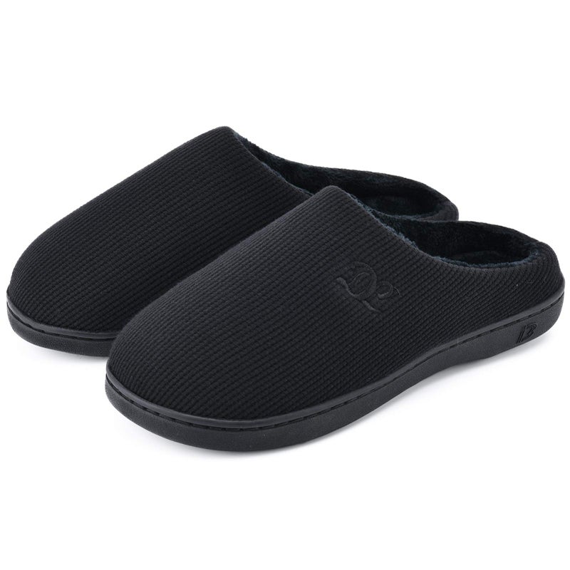 DL Womens Memory Foam Slippers, Cozy Slip on House Slippers for Women Indoor Outdoor, Comfy Women's Bedroom Slippers Warm Soft Flannel Lining Home Slippers Size 7-8 Black - Image 1