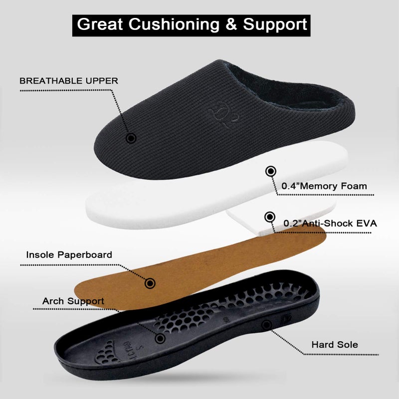 DL Womens Memory Foam Slippers, Cozy Slip on House Slippers for Women Indoor Outdoor, Comfy Women's Bedroom Slippers Warm Soft Flannel Lining Home Slippers Size 7-8 Black - Image 4