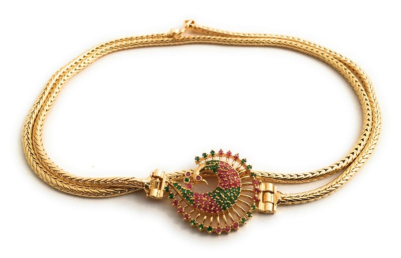 Sasitrends One Gram Micro Gold Plated Peacock Mugappu Chain for Women and Girls - Image 1