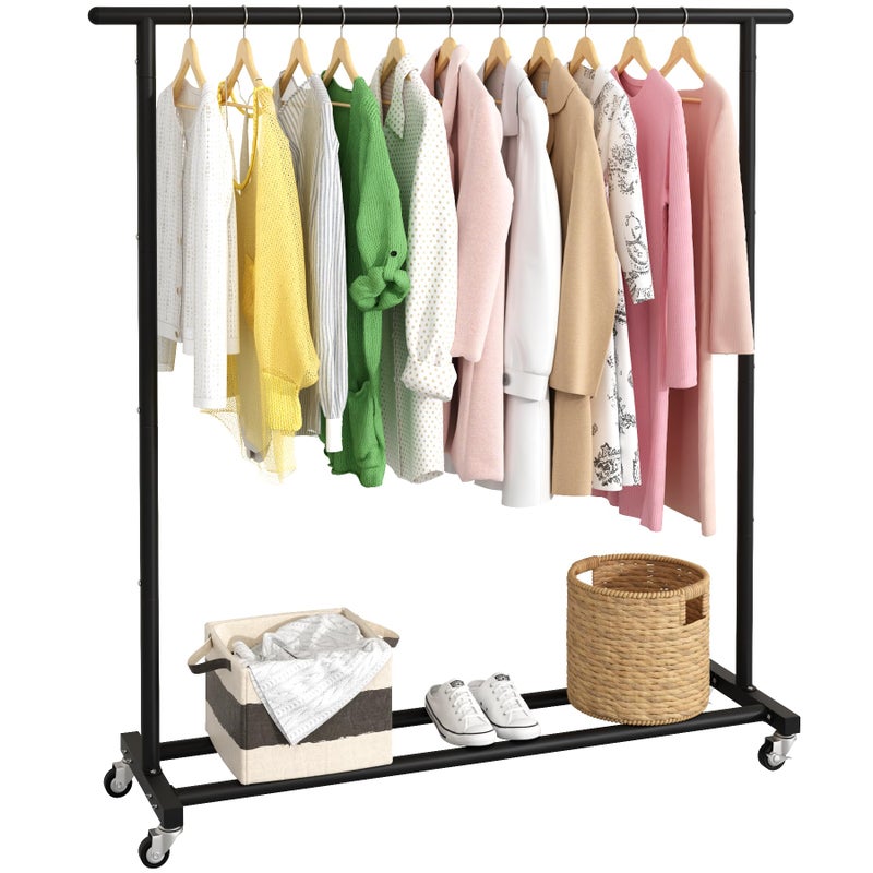 Buzowruil Metal Rolling Clothing Rack Adjustable Freestanding Garment Organizer with Wheels SpaceSaving Design for Home Closet Office or RetailBlack