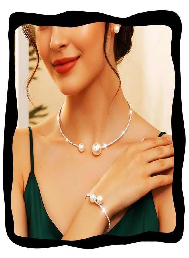 جورايس طقم عقد تشوكر من اللؤلؤ من GORAIS، طقم مجوهرات زفاف للنساء والعرائس - Image 1