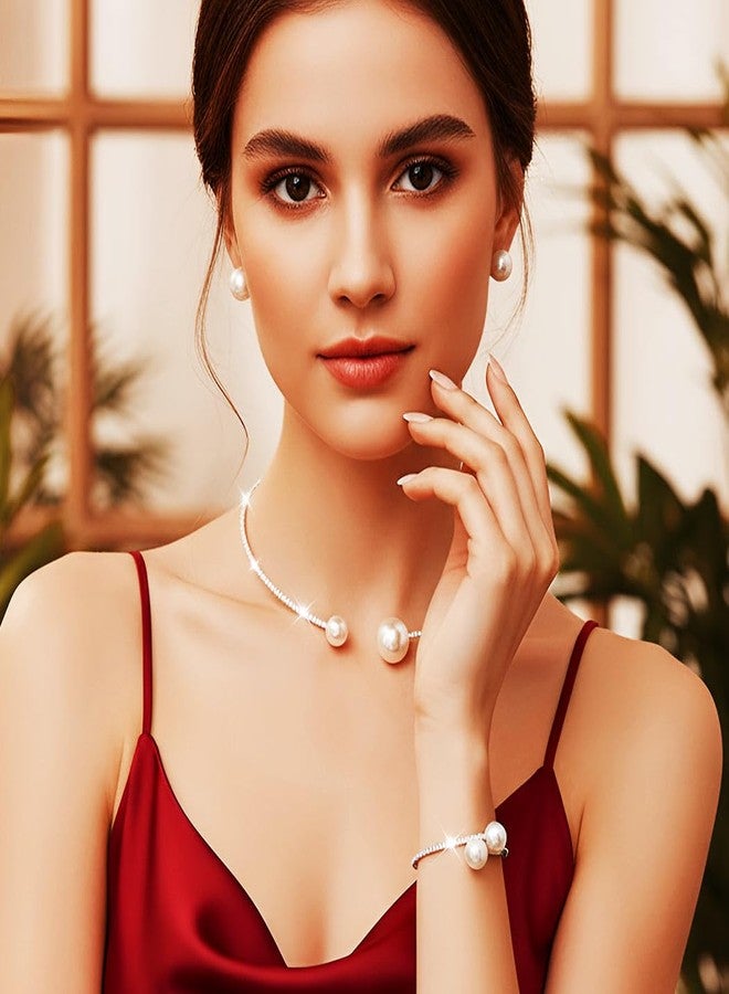 جورايس طقم عقد تشوكر من اللؤلؤ من GORAIS، طقم مجوهرات زفاف للنساء والعرائس - Image 3