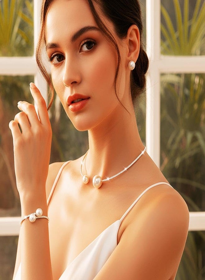جورايس طقم عقد تشوكر من اللؤلؤ من GORAIS، طقم مجوهرات زفاف للنساء والعرائس - Image 4
