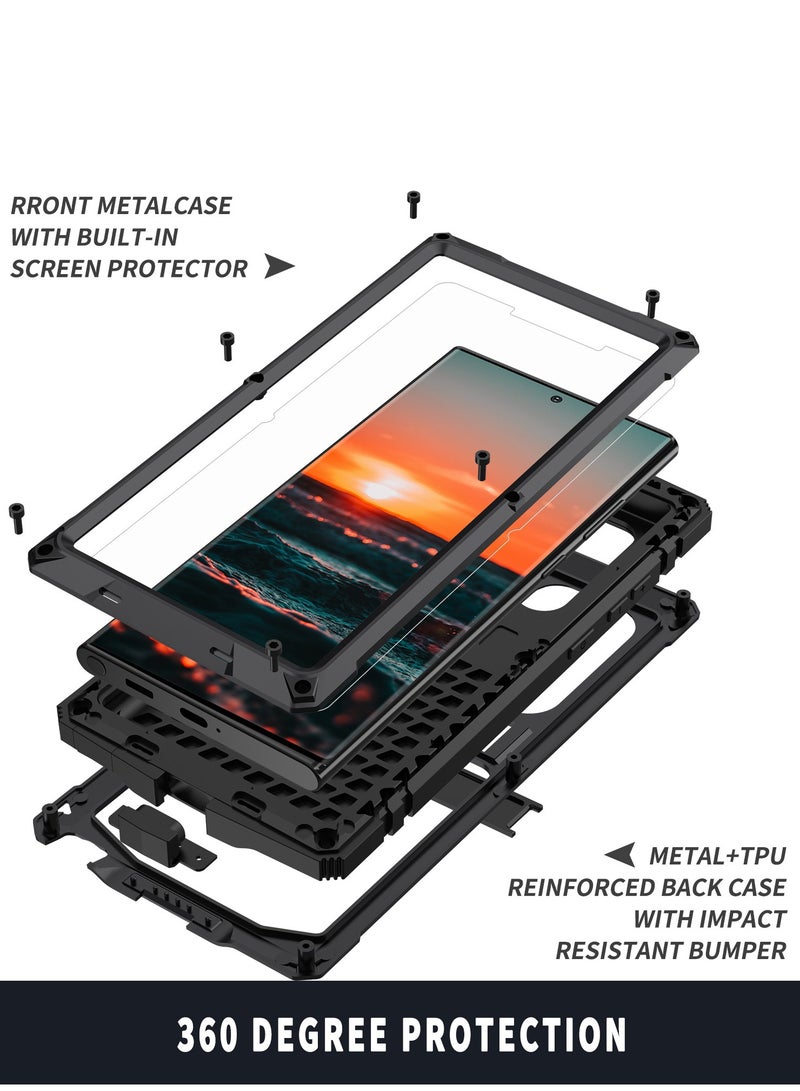 عام غطاء Samsung Galaxy S24/S24 Plus/S24 Ultra، مصنوع من الألمنيوم المعدني وزجاج Gorilla المقاوم للصدمات، مقاوم للماء والغبار، ومرتكز عسكريًا للحماية الشديدة لهاتف Samsung S24/S24 Plus/S24 Ultra - Image 3
