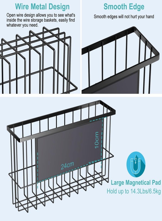 Jeyoon Magnetic Refrigerator Baskets, Fridge Spice Rack Organizer with Hooks, Strong Magnet Metal Hanging Wire Storage Basket Storage Bin Box Container for Pegboard /Refrigerator/Whiteboard/Locker-Black - Image 4
