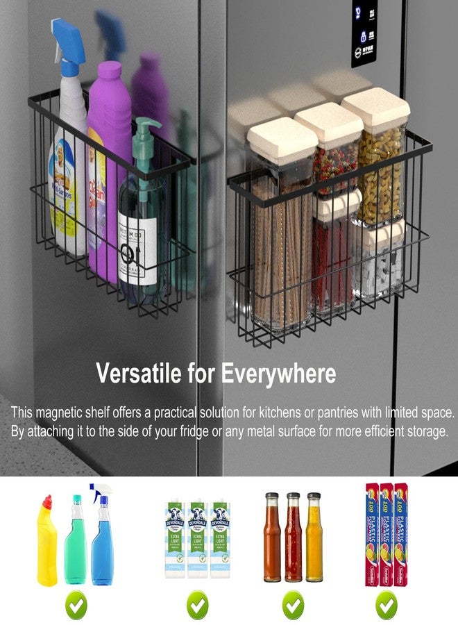 Jeyoon Magnetic Refrigerator Baskets, Fridge Spice Rack Organizer with Hooks, Strong Magnet Metal Hanging Wire Storage Basket Storage Bin Box Container for Pegboard /Refrigerator/Whiteboard/Locker-Black - Image 5