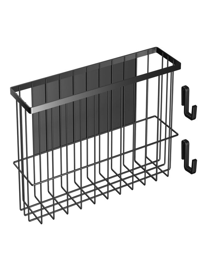 Jeyoon Magnetic Refrigerator Baskets, Fridge Spice Rack Organizer with Hooks, Strong Magnet Metal Hanging Wire Storage Basket Storage Bin Box Container for Pegboard /Refrigerator/Whiteboard/Locker-Black - Image 1