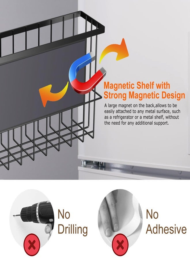 Jeyoon Magnetic Refrigerator Baskets, Fridge Spice Rack Organizer with Hooks, Strong Magnet Metal Hanging Wire Storage Basket Storage Bin Box Container for Pegboard /Refrigerator/Whiteboard/Locker-Black - Image 3