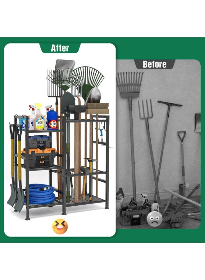 Forthcan Garden Tool Organizer for Garage Organization, 3 Tier Yard Tool Storage Rack with 35 Long-Handled Tool Slots, Heavy Duty Garden Tool Holder with Large Hooks for Shed, Yard, Garage - Image 3