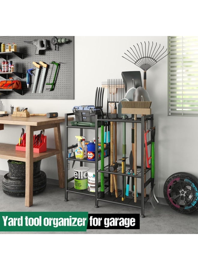 Forthcan Garden Tool Organizer for Garage Organization, 3 Tier Yard Tool Storage Rack with 35 Long-Handled Tool Slots, Heavy Duty Garden Tool Holder with Large Hooks for Shed, Yard, Garage - Image 5