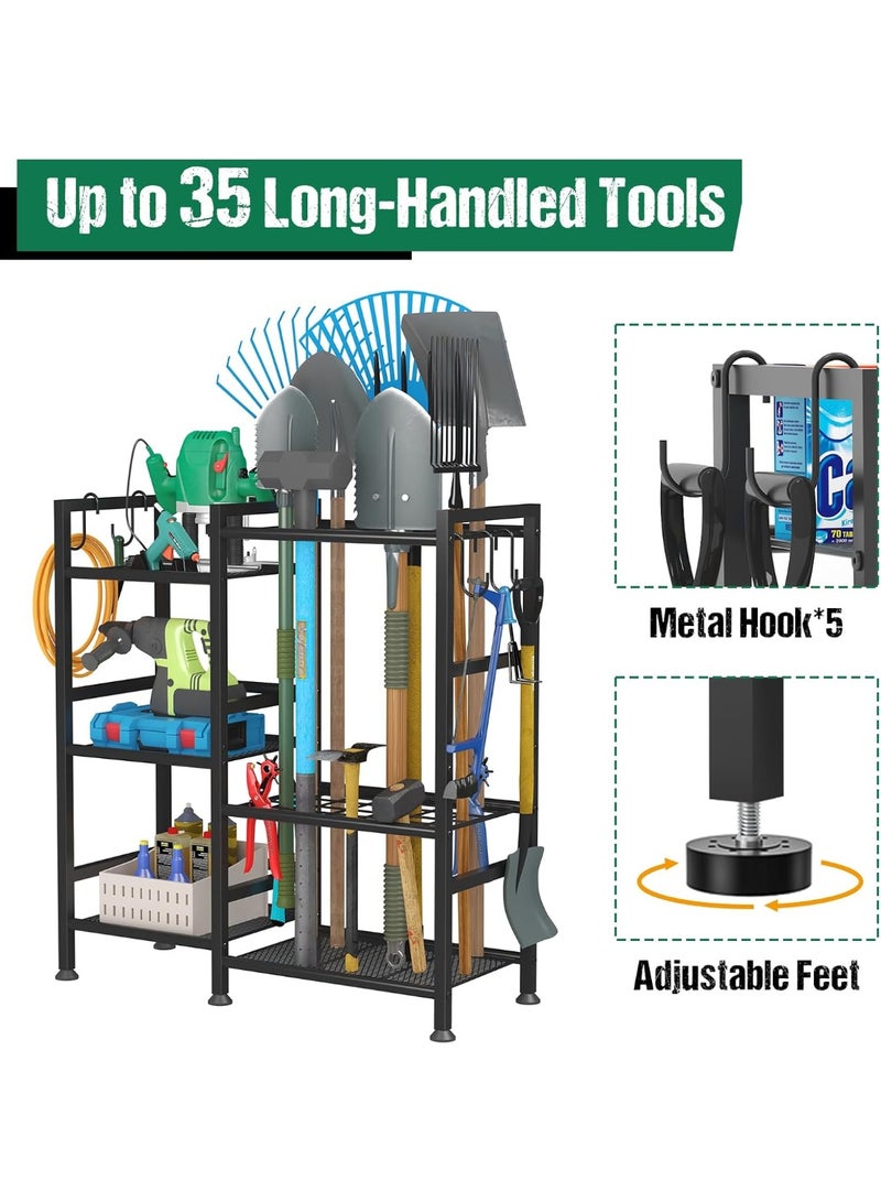Forthcan Garden Tool Organizer for Garage Organization, 3 Tier Yard Tool Storage Rack with 35 Long-Handled Tool Slots, Heavy Duty Garden Tool Holder with Large Hooks for Shed, Yard, Garage - Image 2