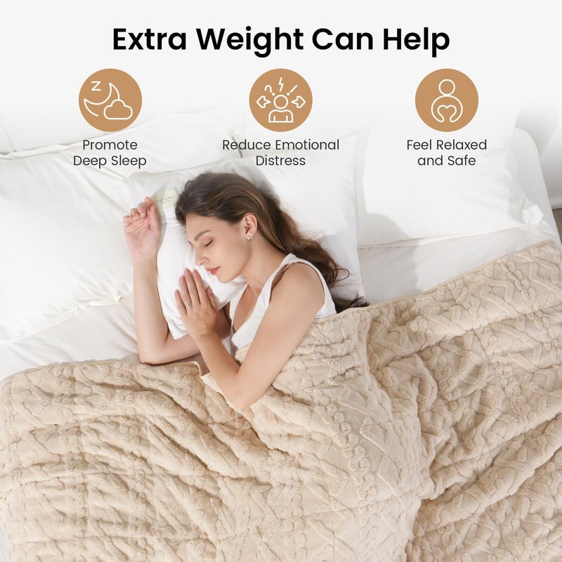 Drewin Weighted Blanket Full Size, Adult Weighted Blankets 15lbs with Doubled-Sized Shaggy Sherpa, Soft Plush Jacquard Bed Blanket for Sleep Natural and Relaxing, Ceramic Beads, Beige, 48 * 72 15lbs - Image 2