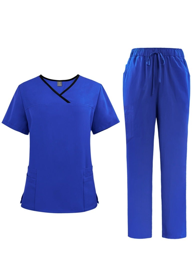 Loquat Womens Medical Uniform Scrubs 2 Piece Set V-Neck Top and Elastic Waist Straight Pants Suit Royal Blue
