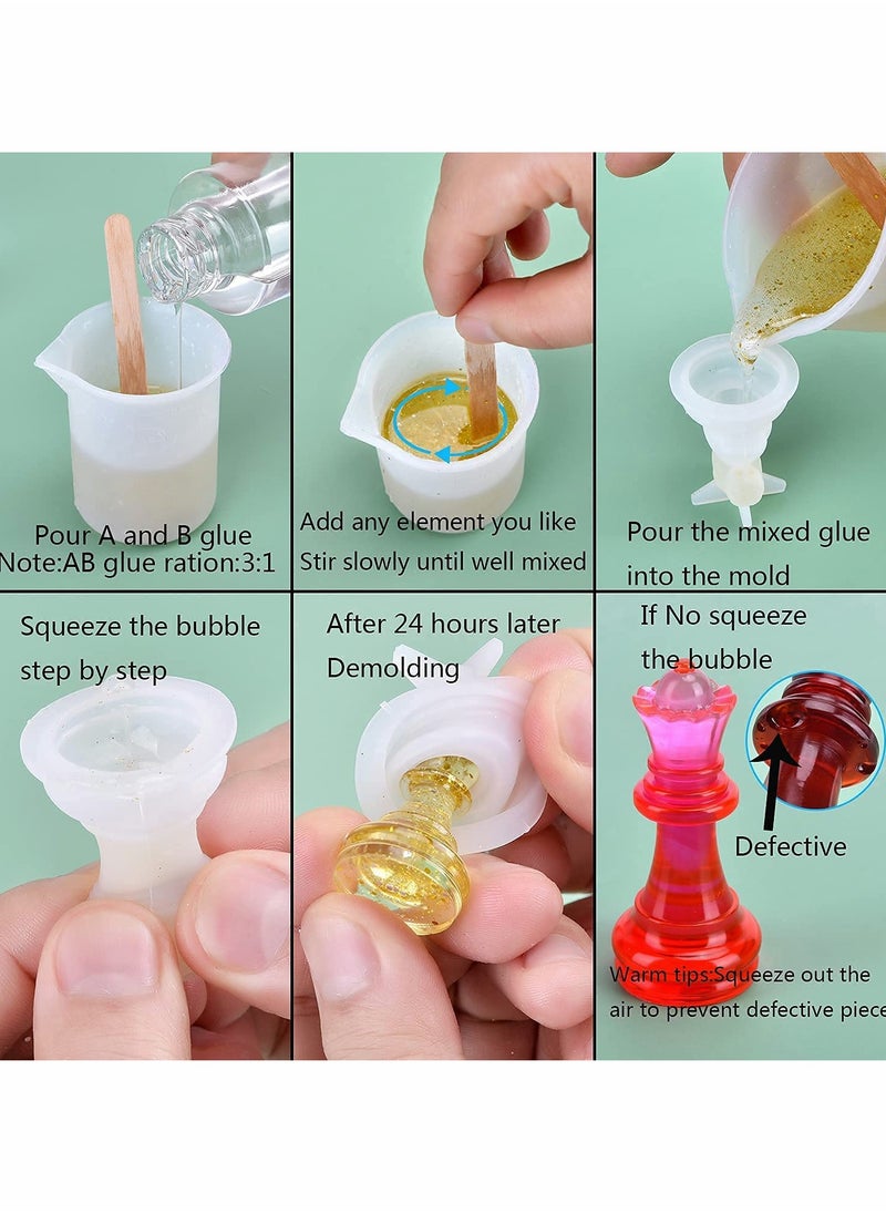 Excefore Chess Mold,16 Pcs 3D Silicone Chess Resin Mold Set, Chess Crystal Epoxy Casting Molds for DIY Crafts Making, Birthday Gift, Family Party, Family Board Games and Outdoor Games  - Image 4