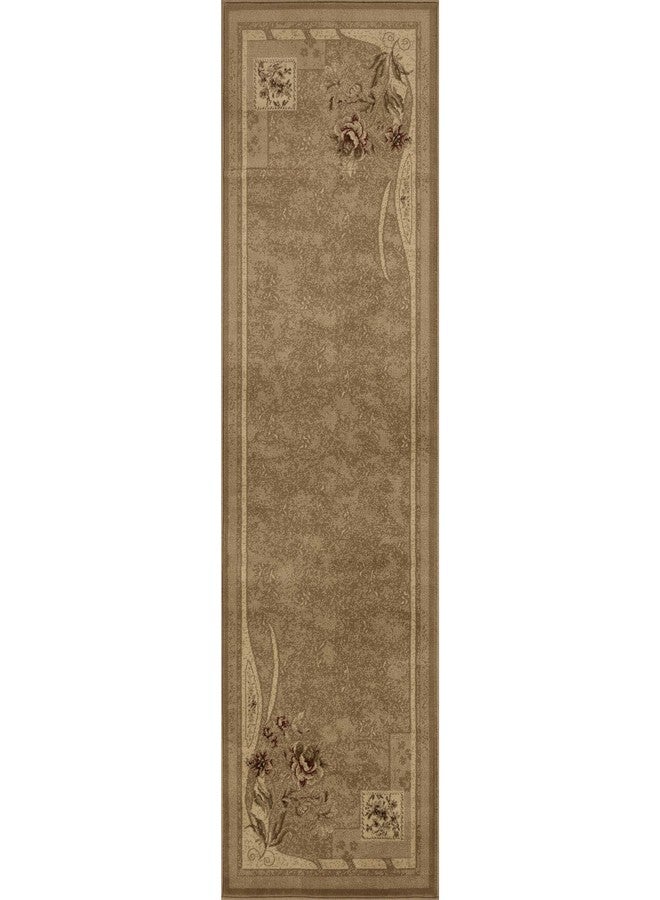Superior Indoor Runner Rug, Jute Backing, Modern Plush Rugs for Hallway, Entryway, Living Room, Kitchen Floors, Bedroom, Hallway, Floral Rugs, Ruban Collection, 2' 7" x 8', Brown - Image 2