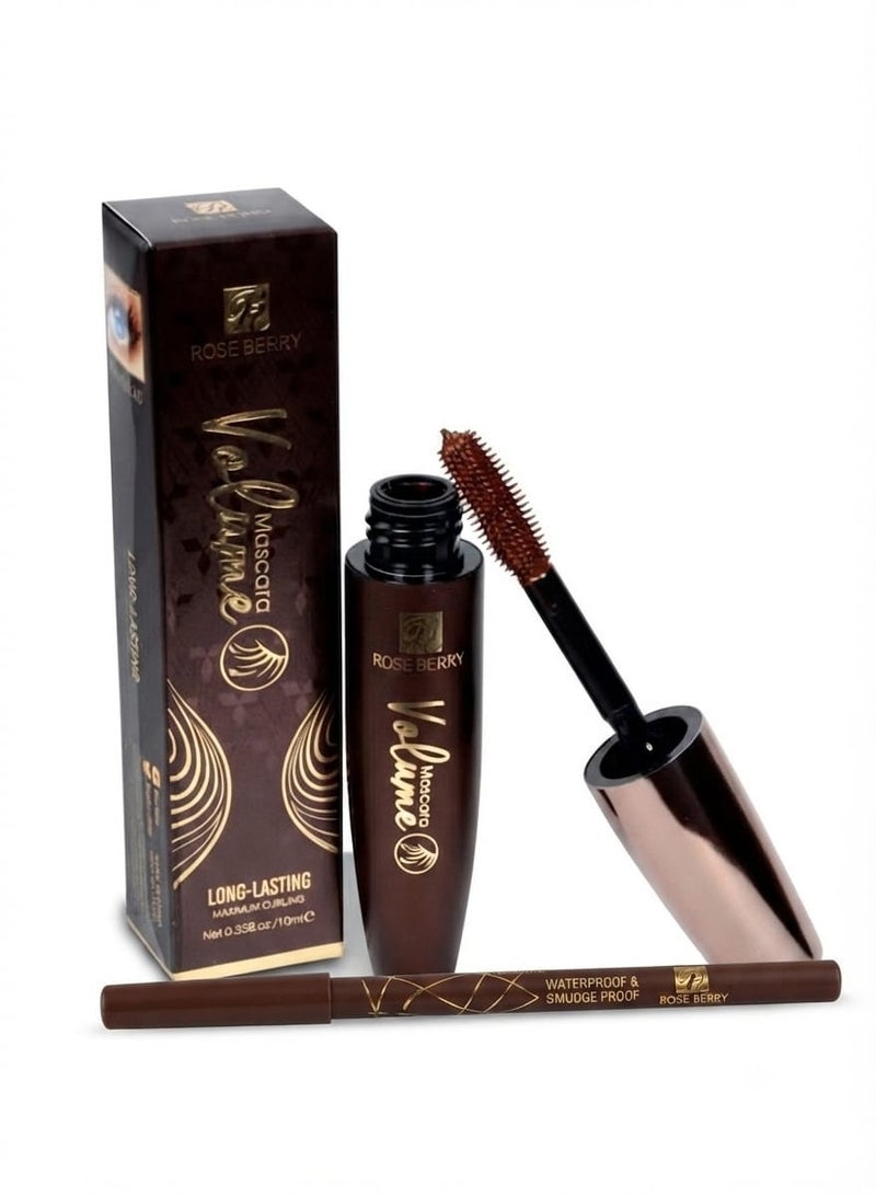 Rose Berry Professional Eye Set: Volume Mascara + Eyeliner (Dual Strength & Beauty). - Image 1