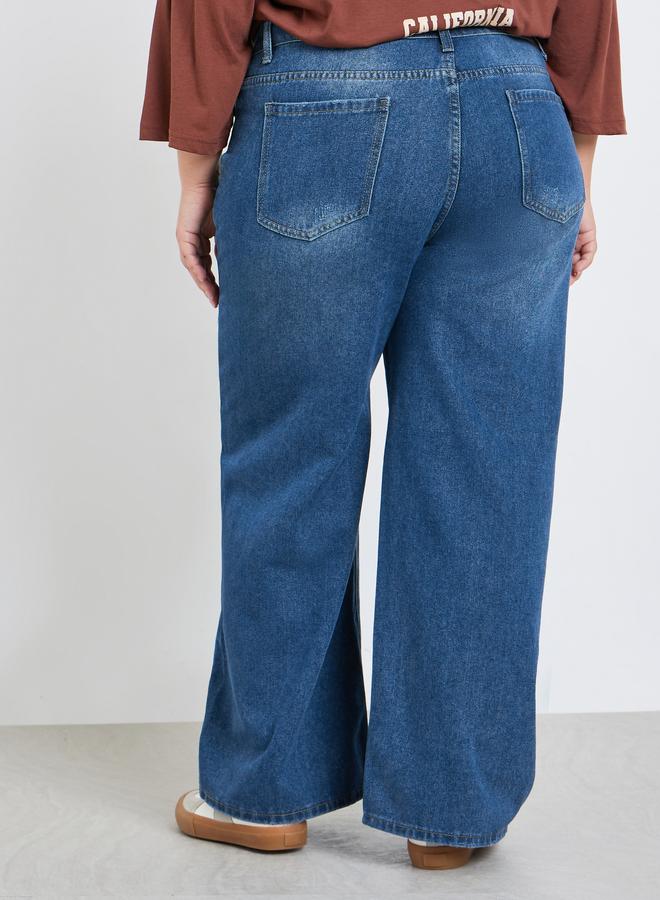 ستايلي جينز باهت بأرجل واسعة مقاس كبير - Image 4