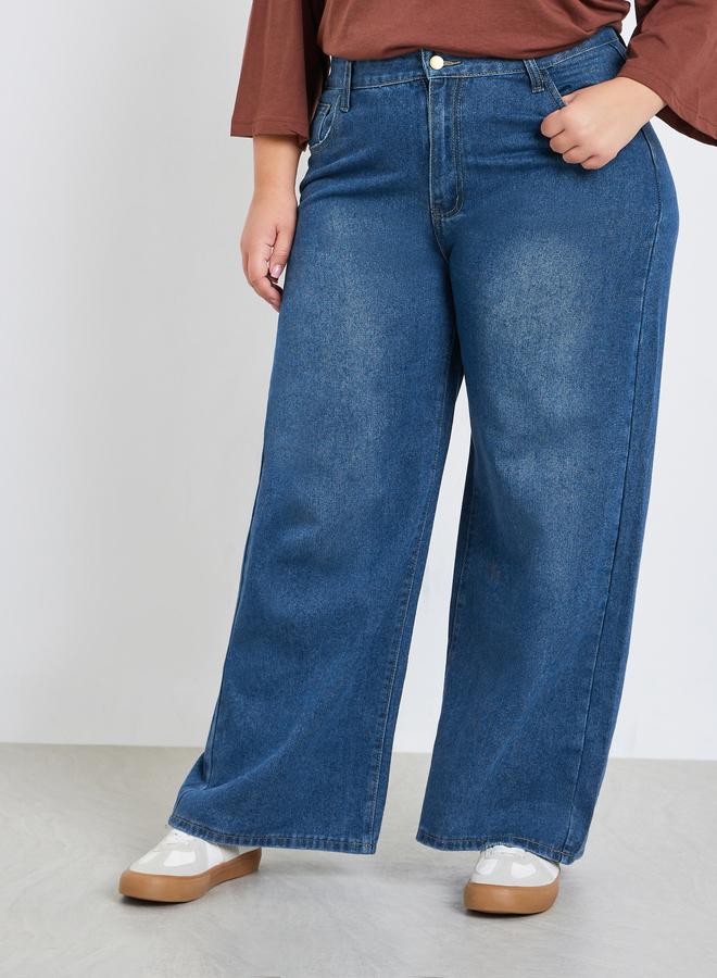 ستايلي جينز باهت بأرجل واسعة مقاس كبير - Image 2