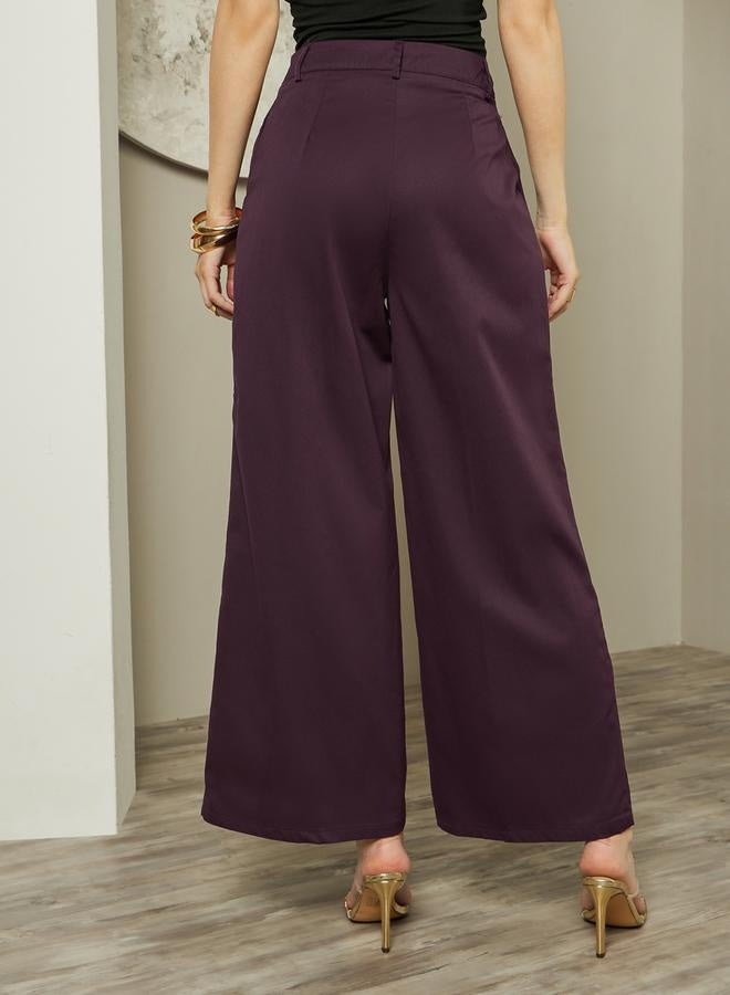 Styli High Rise Wide Leg Pants with Belt Loop Detail  - Image 4