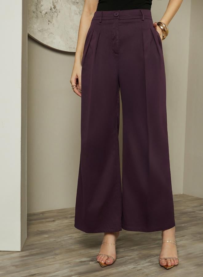Styli High Rise Wide Leg Pants with Belt Loop Detail  - Image 2